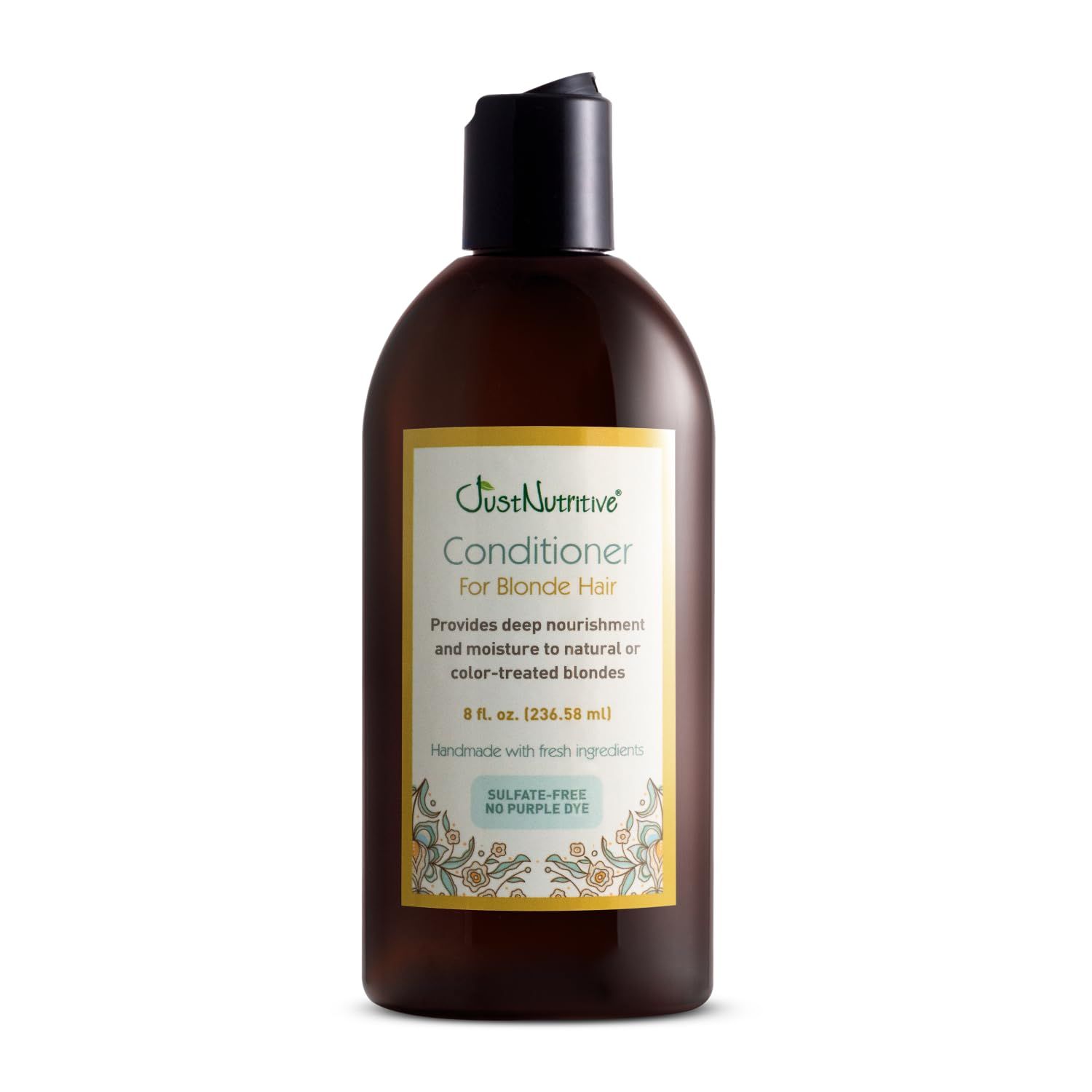 Just Nutritive Conditioner for Blonde Natural Color-Treated Hair, Brassy Tones Neutralizer, No Purple Dye, Deep Nourishment, Silicone Free, Phthalate Free, Paraben Free, 8 oz. Bottle