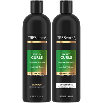 TRESemm Shampoo and Conditioner, Bouncy Curls with Coconut Infusion - Hydration, Heat Protection Frizz Control for Curly Hair, 16.5 Oz Ea