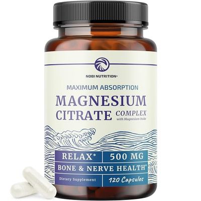 Magnesium Citrate 500 MG (120ct) for Calm, Relaxation, Constipation Digestion Support High Absorption Magnesium Supplement with Elemental Mag Oxide Gluten-Free, Soy-Free 4-Month Supply