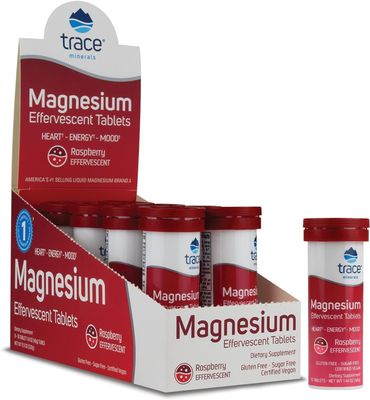 Trace Minerals Magnesium Effervescent - Healthy Heart Energy Support Supplement - Natural Magnesium Supplement to Aid Healthy Sleep - Gluten-Free Health Supplement - Raspberry, 8 Tubes (80 Servings)