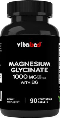 Vitabod Magnesium Glycinate 10000 mg per Serving Providing 300mg of Elemental Magnesium - 90 Vegetarian Tablets - Chelated Form - Supports Muscle, Joint, and Heart Health