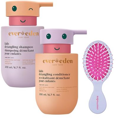 Evereden Happy Hair Duo for Kids: Vegan Shampoo and Conditioner Set with Detangler Brush - Strengthens Smooths All Hair Types