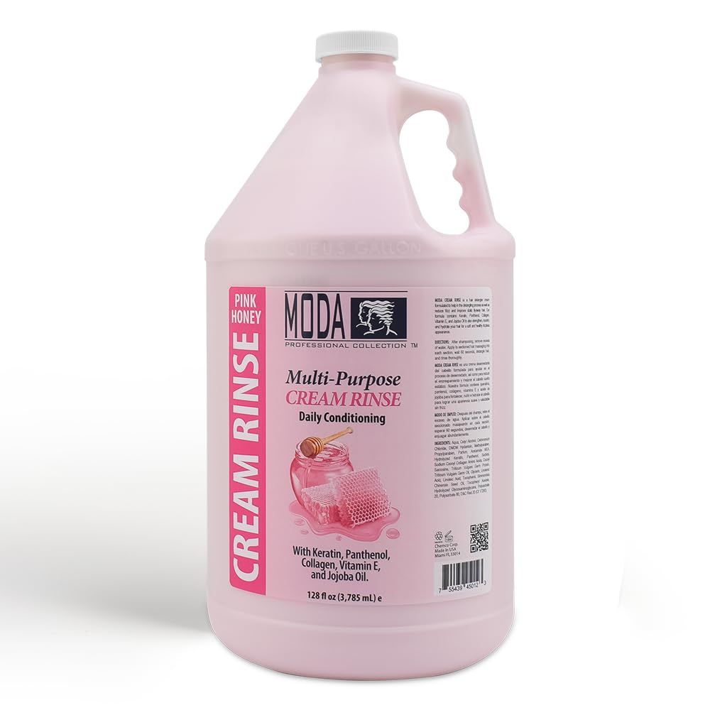 MODA Cream Rinse - Nourish, Detangle Repair with Keratin, Panthenol, Collagen, and Vitamin E - Moisturizing Hair Conditioner for Dry Damaged Hair, Soothing Pink - 128 Oz