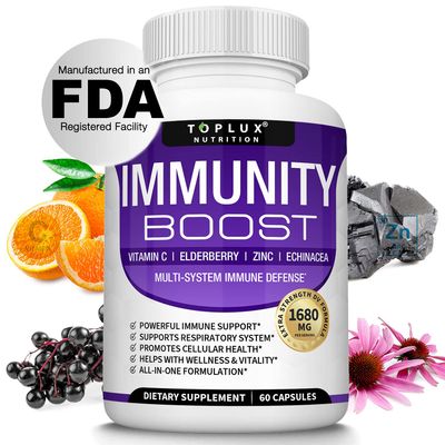 Immunity Boost Immune Support Supplement 1650mg 10 in 1 Blend with Elderberry, Vitamin C, Zinc, Echinacea Probiotics for Immune System Defense, Support Healthy Respiratory System, 60 Capsules