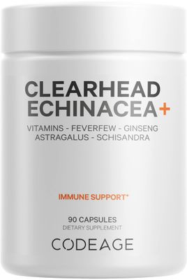 Codeage Clearhead Echinacea Supplement - Echinacea, Schisandra, Feverfew, Coptis, American Ginseng, Astragalus, Garlic, Probiotics, Vitamins C D3, Zinc, Selenium - Clear Head Vitamin - 90 Capsules