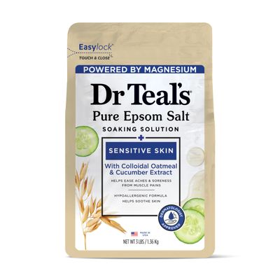 Dr Teal&#39;s Epsom Salt Magnesium Soak, Sensitive Skin with Colloidal Oatmeal Cucumber Extract, 3 lbs