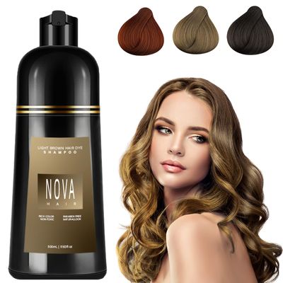 Nova Hair Dye Shampoo, Instant Dye Shampoo 3 in 1, for Men Women (Light Brown(500ML))