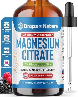 Magnesium Citrate Liquid Drops - Bioavailable Magnesium Complex Supplement - Vegan GMO-Free, High Absorption - Easily Mix with Drinks - Contains Heart and Nerve Nourishing Minerals (Mixed Berry, 60mL)