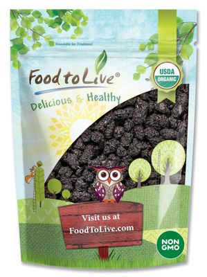 Food to Live Organic Dried Black Mulberries, 8 Ounces - Non-GMO, Raw Fruit, Unsulfured, Unsweetened, Vegan, Mulberry in Bulk. Great for Snacking, Desserts, and Granola. No Sugar Added. Morus nigra