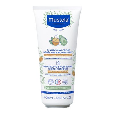 Mustela Detangling Nourishing Cream Shampoo - Natural Shea Butter Avocado - Curly Frizzy Hair - Dermatologist-tested safe for Babies and Kids - 6.76 US Fl. Oz.