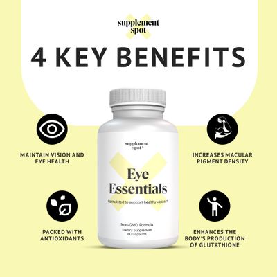 Supplement Spot Eye Essentials for Adults - Vitamins Multi Minerals Supplement wVitamin A, Bilberry Extract, Zinc Antioxidants for Eye Health (60 Caps.)