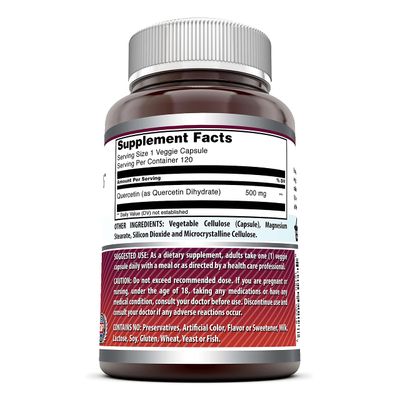 Amazing Formulas Quercetin 500mg 120 Veggie Capsules Supplement - Non-GMO - Gluten Free - Supports Overall Health Well Being