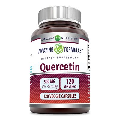 Amazing Formulas Quercetin 500mg 120 Veggie Capsules Supplement - Non-GMO - Gluten Free - Supports Overall Health Well Being