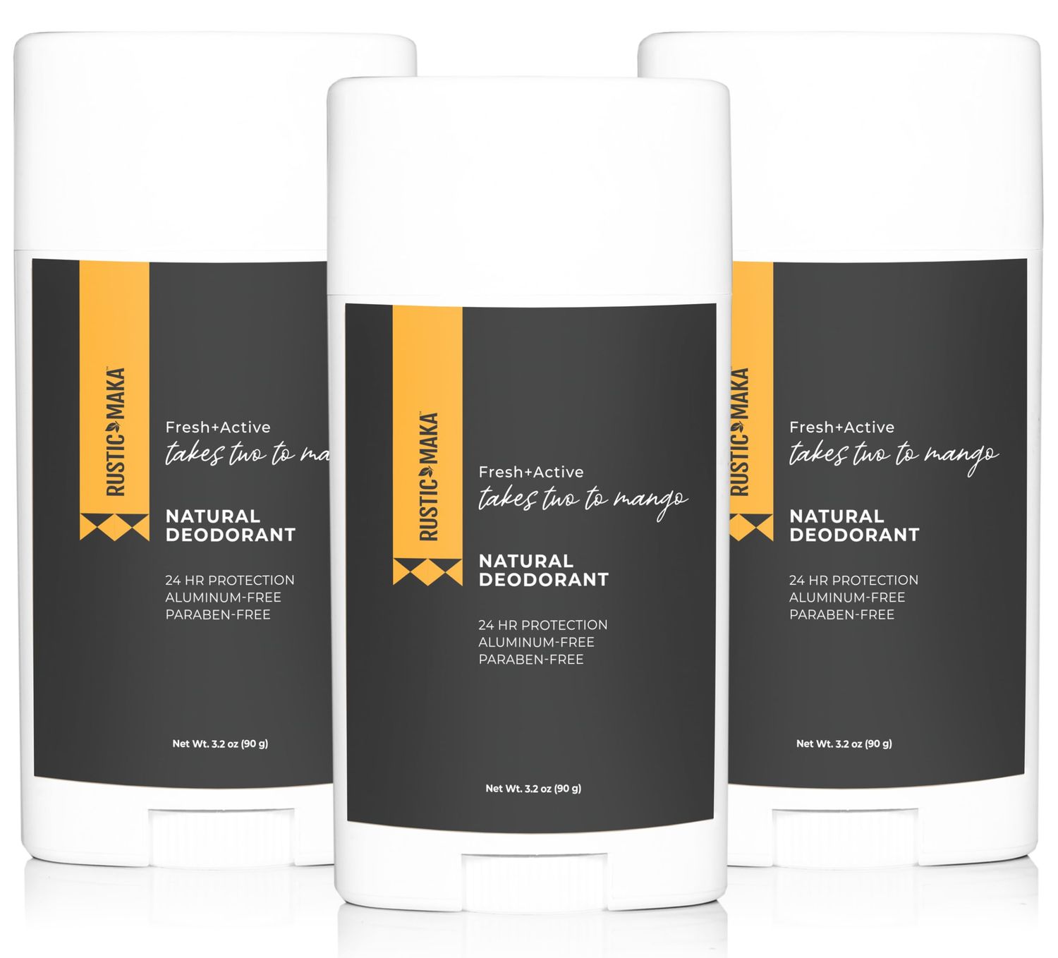 Rustic MAKA Natural Deodorant, Takes Two To Mango (Mango Lime), Free of Aluminum, Baking Soda Parabens, Activated Charcoal Magnesium, Continuous Odor Control, 3-Pack