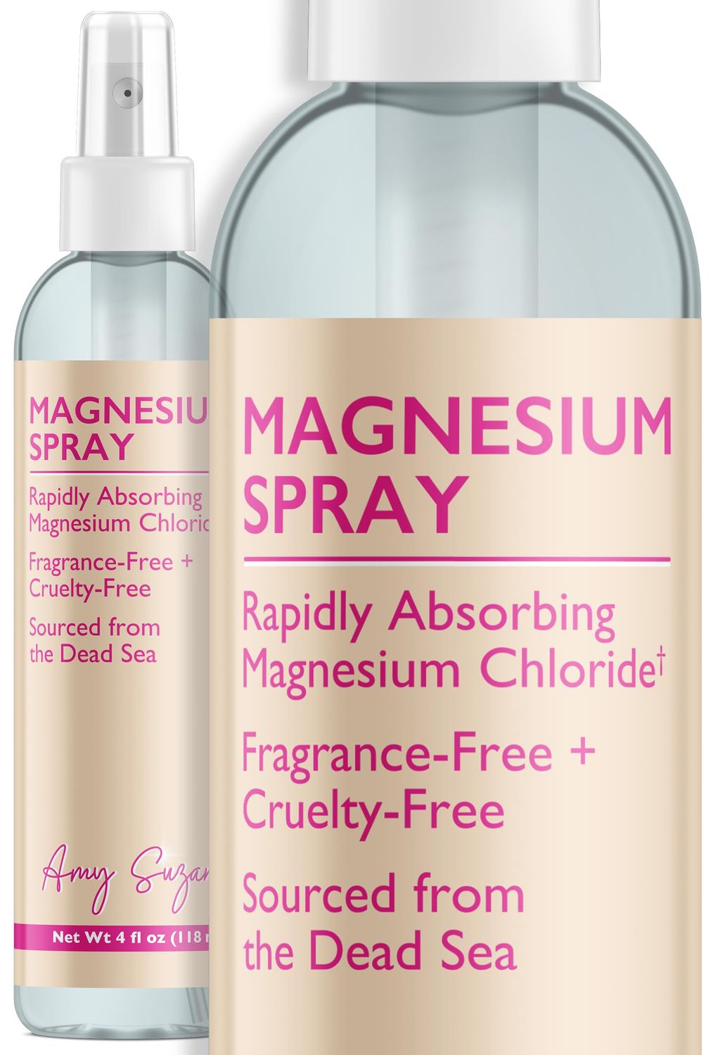 Amy Suzanne Magnesium Spray - Oil-Free, Fragrance-Free Pure Magnesium Chloride Sourced from the Dead Sea - Fast-Absorbing, Vegan Topical Mist Magnesium Spray for Feet or Legs, 4 oz