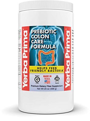Yerba Prima Prebiotic Colon Care Formula, 20 oz Powder with FOS - Natural Psyllium Fiber, Magnesium, Selenium - Non-GMO, Gluten Free, Vegan Daily Supplement - for Men Women