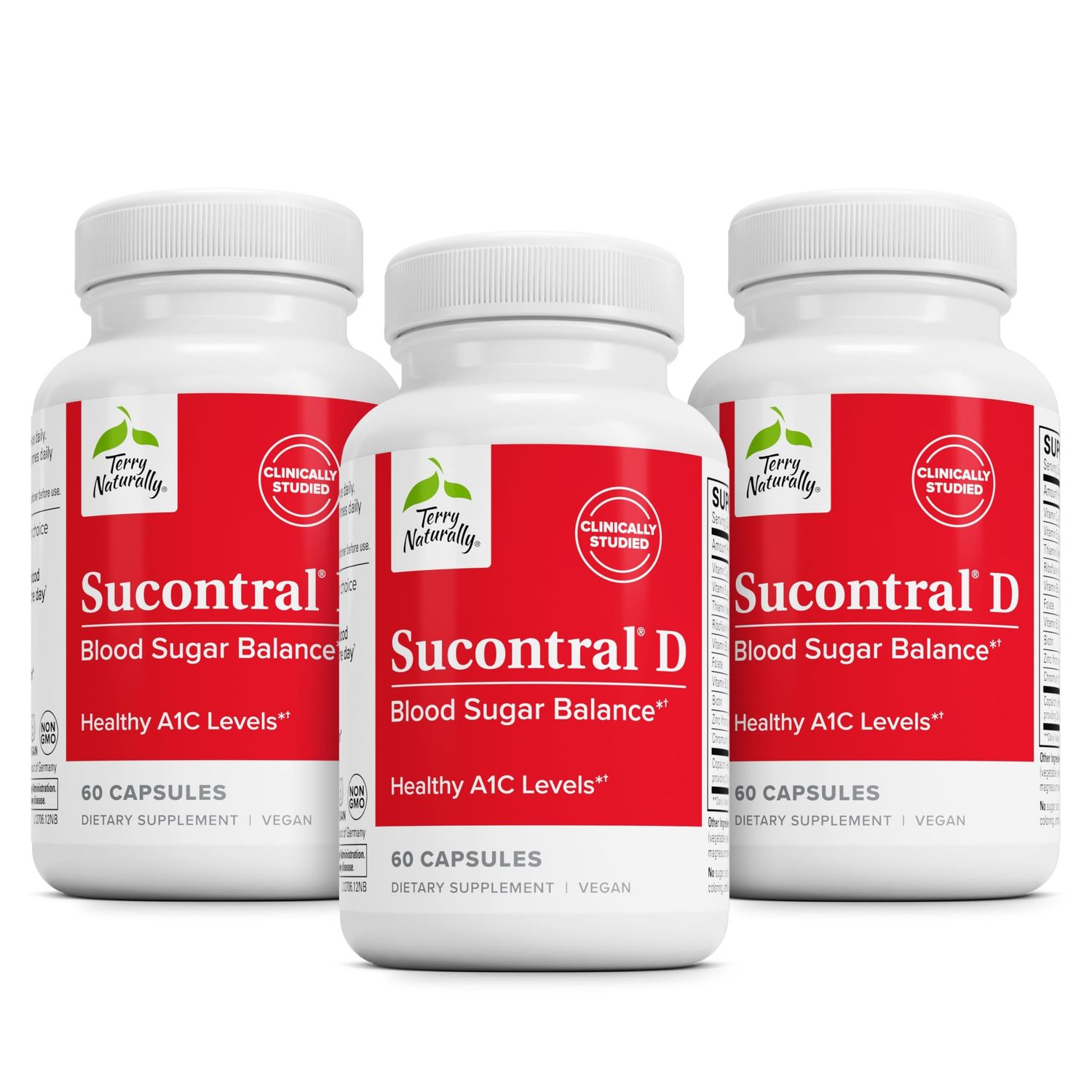Terry Naturally Sucontral D - B-Complex Folate Supplement - Carbohydrate Metabolism Support - Vitamin Mineral Supplement with Zinc Chromium - 60 Capsules (Pack of 3)