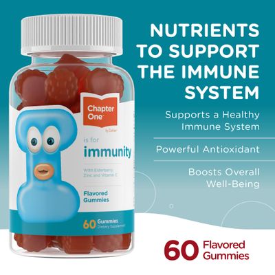 Zahler - Chapter One Immune Support Gummies for Kids with Vitamins C, Zinc Black Elderberry (60 Flavored Gummies) Kosher Immunity Vitamin C Elderberry Gummies for Kids Adults - Made in USA