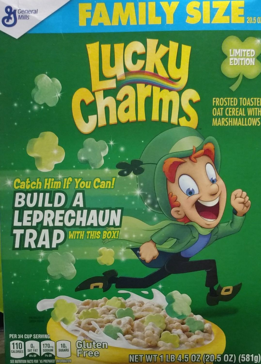 Lucky Charms Limited Edition Cereal with Green Clovers 20.5-ounce Box (Pack of 2)