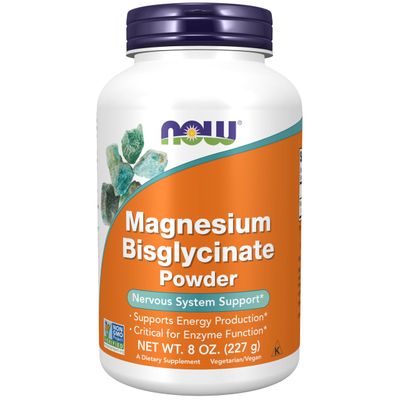 NOW Foods Supplements, Magnesium Bisglycinate Powder, Enzyme Function, Nervous System Support, 8-Ounce
