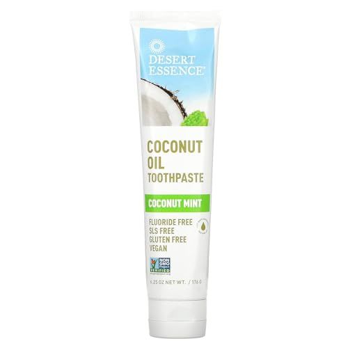 Desert Essence Tea Tree Oil Toothpaste - Coconut Mint - 6.25 Oz - Refreshing Taste - Complete Oral Care - Baking Soda - Sea Salt - Pure Essential Oil - Fights Against Sugar Acids - Zinc Citrate