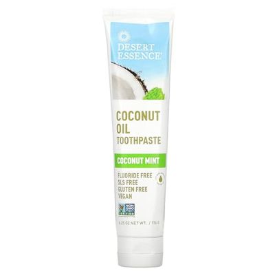 Desert Essence Tea Tree Oil Toothpaste - Coconut Mint - 6.25 Oz - Refreshing Taste - Complete Oral Care - Baking Soda - Sea Salt - Pure Essential Oil - Fights Against Sugar Acids - Zinc Citrate