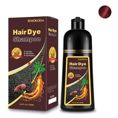 Fedulili Hair Dye Shampoo 3-in-1 Champu Para Canas Mujer, Instant Wine Red Herbal Burgundy Hair Color Treated Shampoo, Long Lasting Easy to Use for Women Men, 500ml