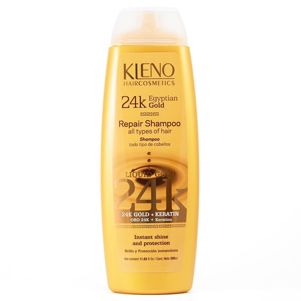 Kleno Egyptian Gold 24k Repair Shampoo - Keratin-Enriched, Moisturizing Repairing Formula, Adds Shine Strength, For All Hair Types, Instant Protection, 11.83 fl oz Bottle