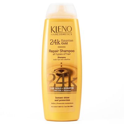 Kleno Egyptian Gold 24k Repair Shampoo - Keratin-Enriched, Moisturizing Repairing Formula, Adds Shine Strength, For All Hair Types, Instant Protection, 11.83 fl oz Bottle