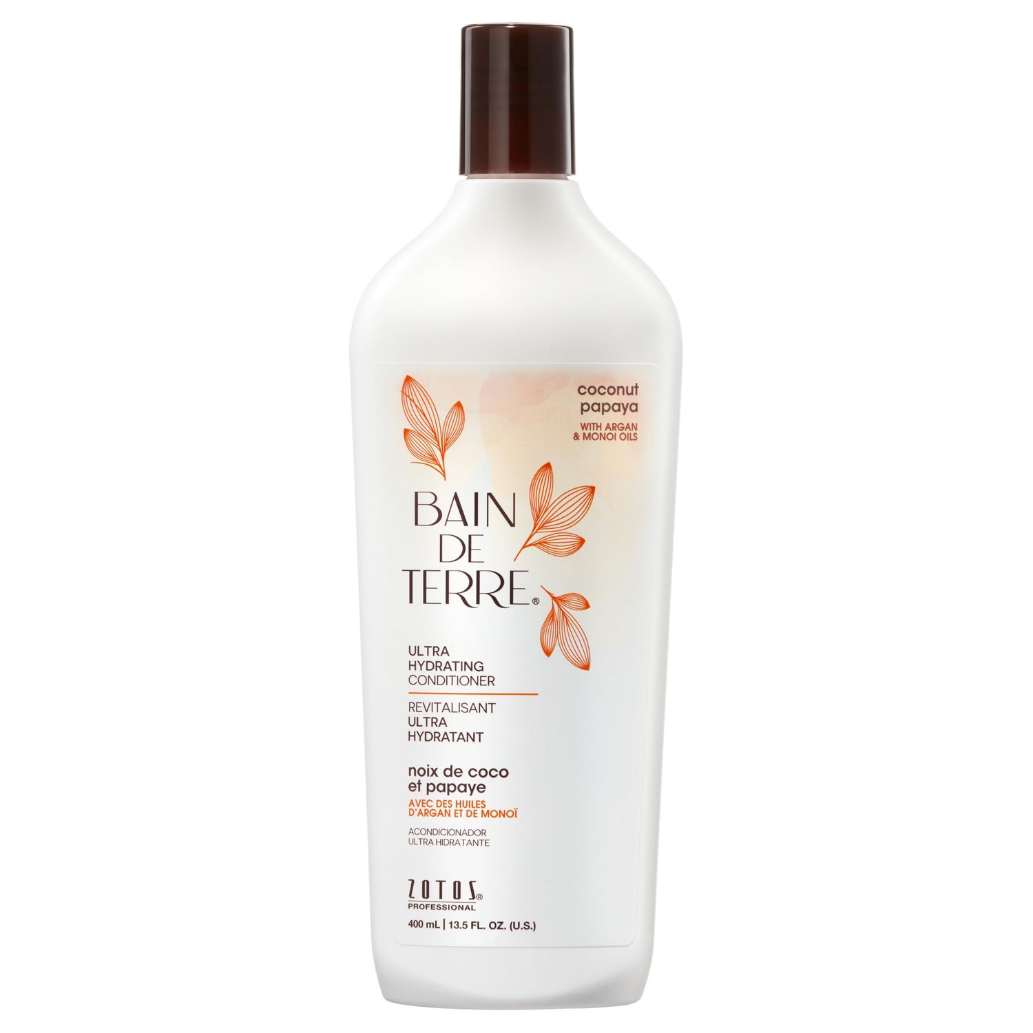 Bain de Terre Coconut Papaya Ultra Hydrating Conditioner, Moisture Quench for Dry, Damaged Hair, with Argan Monoi Oils, Paraben-Free, Color-Safe, Vegan, 13.5 Fl Oz