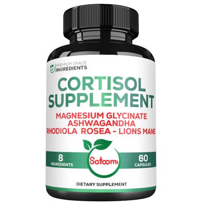 Satoomi 8in1 Cortisol Manager - Supplement with Magnesium Glycinate, Ashwagandha, Rhodiola Rosea, Lions Mane More - Cortisol Reducer Men Women - 60 Capsules