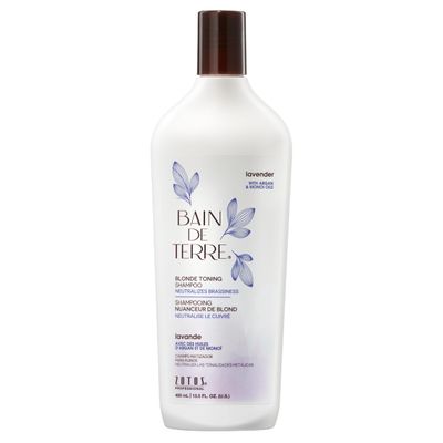 Bain de Terre Lavender Blonde Toning Shampoo, Neutralize Brassy Tones for Cool Blonde, Highlighted or Gray Hair, with Argan Monoi Oils, Paraben-Free, Vegan, 13.5 Fl Oz