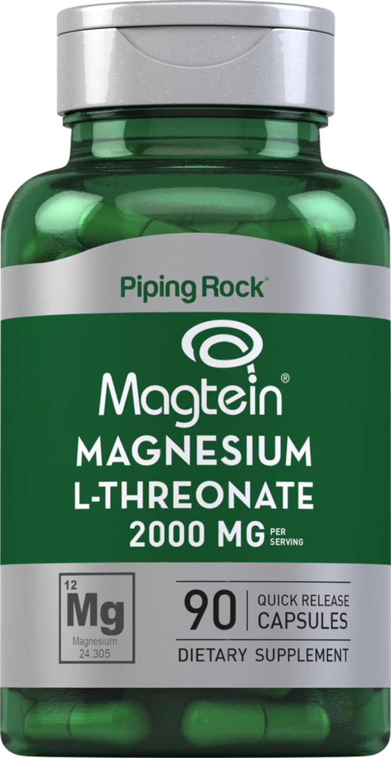 Piping Rock Magnesium L-Threonate 2000mg 90 Capsules with Magtein Non-GMO, Gluten Free Supplement