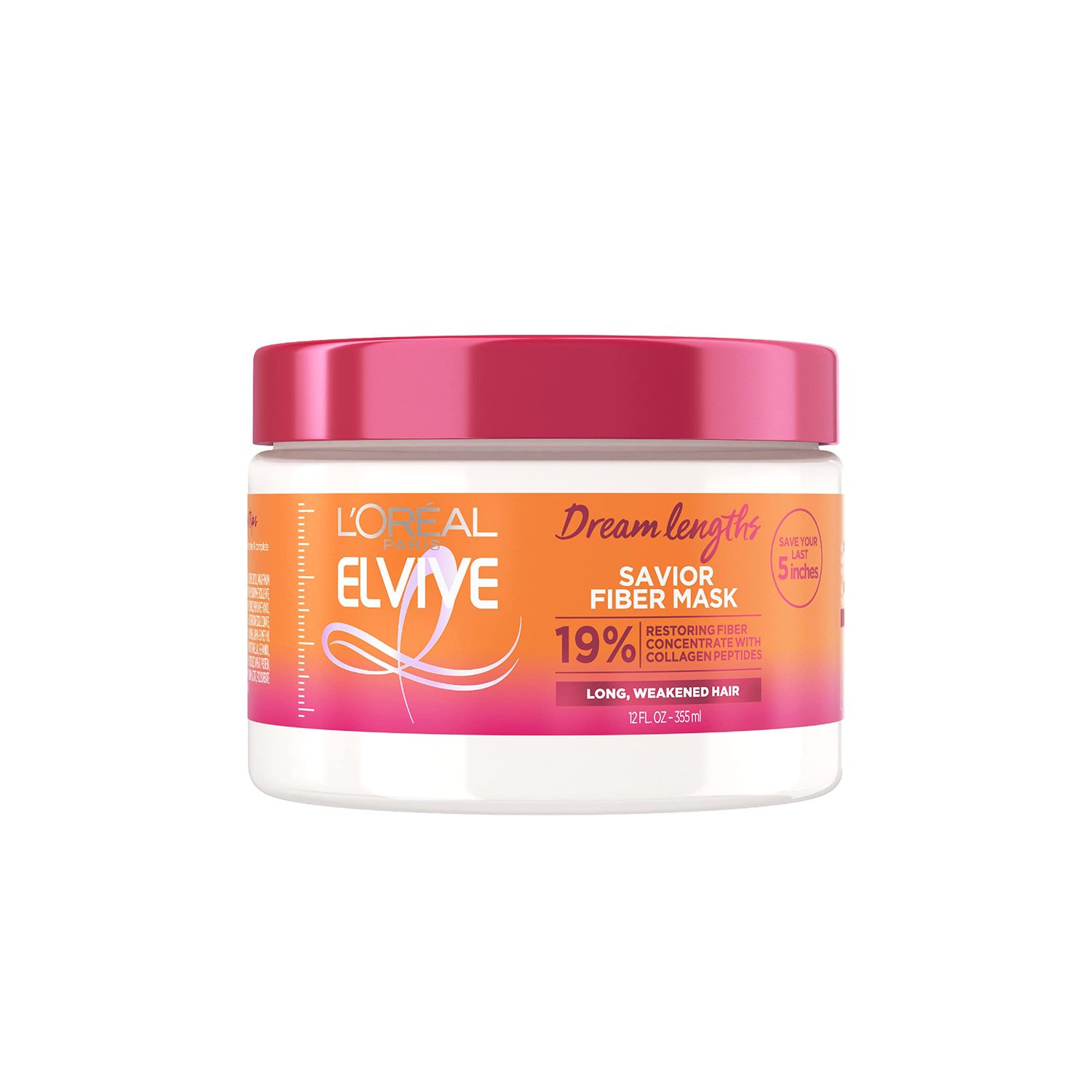 L&#39;Oreal Paris Elvive Dream Lengths Savior Fiber Hair Mask with Collagen Peptides Concentrate to Revive and Restore, 3 Min Hair Treatment Formula, 12 Fl Oz