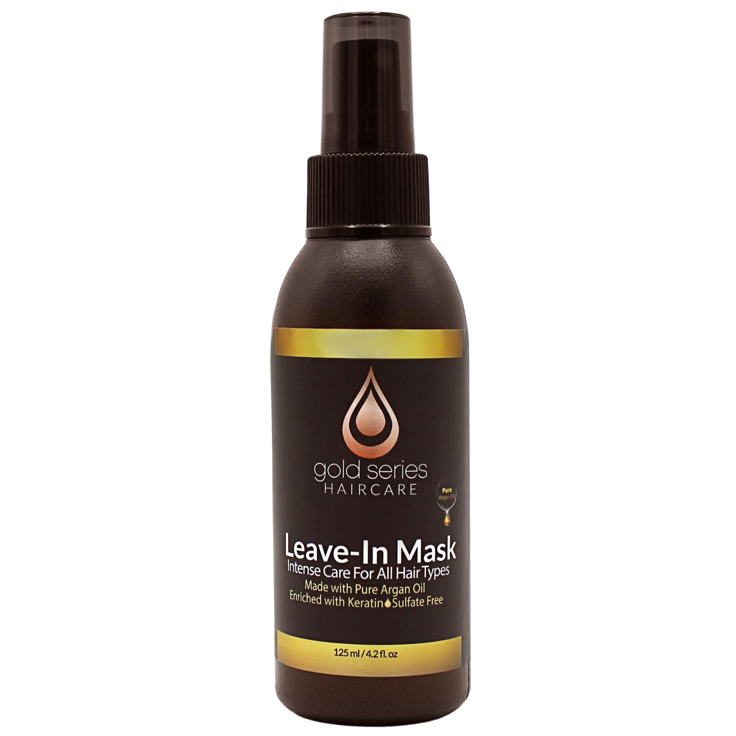 Gold Series Leave-In Hair Mask - Argan Oil Hair Mask Enriched with Keratin - Nourishing and Gently Detangling Leave In Conditioner Spray for Curly, Frizzy or Damaged Hair, 4.2 Fl.oz