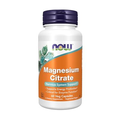 NOW Supplements, Magnesium Citrate, Enzyme Function, Nervous System Support, 60 Veg Capsules