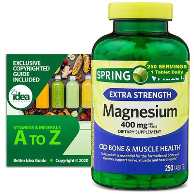 Extra Strength Magnesium Oxide 400 mg, 250 Tablet Over 8 Months (250 Days) of Supply, Muscle Bone Health Bundle with Exclusive Vitamins Minerals - A to Z - Better Idea Guide
