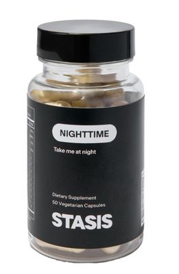 STASIS Nighttime - Calm Sleep Capsules to Pair with Your Stimulant - Skullcap, Magnolia Bark, Magnesium for Sleep Astaxanthin Supplements for Relaxation Mood Support (25 Servings)