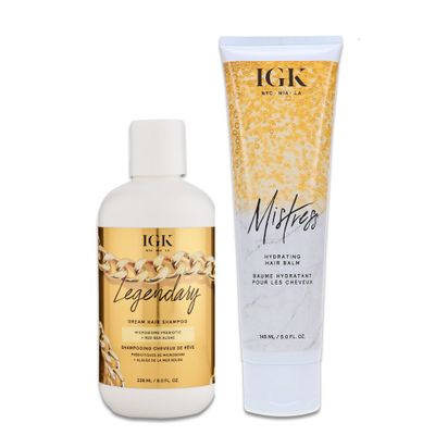 IGK LEGENDARY Dream Hair Shampoo (8 Oz) IGK Mistress Hydrating Hair Balm (5 Oz) Hydrated Shine Frizz Control Vegan Cruelty-Free