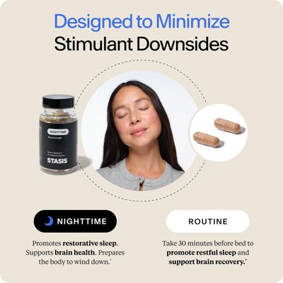 STASIS Nighttime - Calm Sleep Capsules to Pair with Your Stimulant - Skullcap, Magnolia Bark, Magnesium for Sleep Astaxanthin Supplements for Relaxation Mood Support (25 Servings)