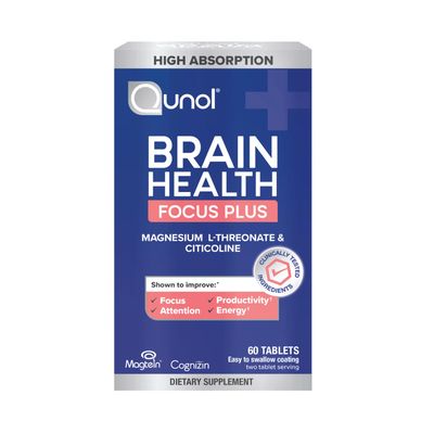 Qunol Brain Health Focus Plus, Magnesium L-Threonate Citicoline, Clinically Tested Ingredients to Improve Focus, Attention and Productivity, 60 Count (Pack of 1)