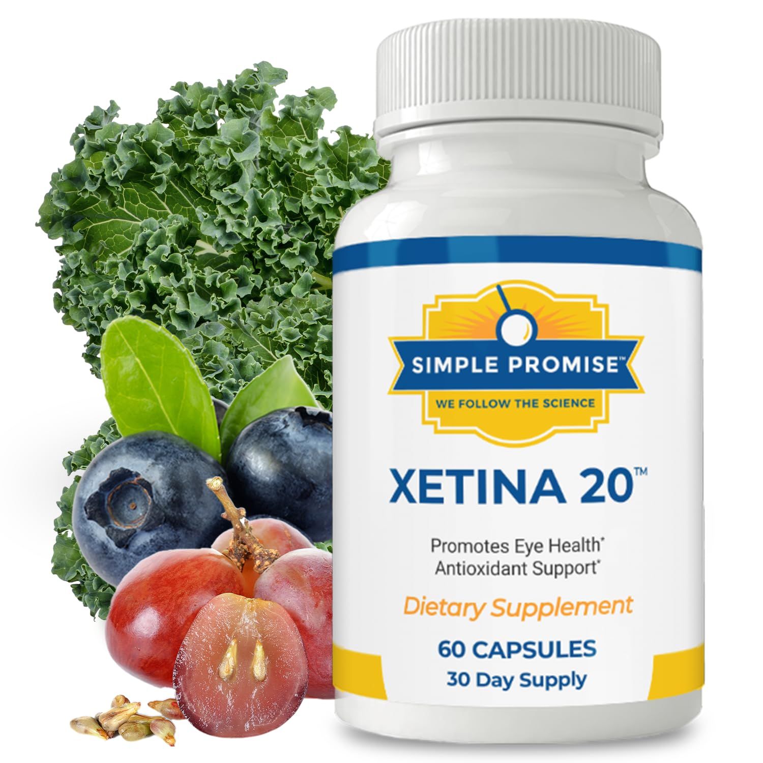 Simple Promise - Xetina 20 Lutein and Zeaxanthin Supplements - Essential Support for Eye Health with Vitamins E, Eyebright, Zinc, Grape Seed Extract, Rutin Bilberry - 60 Capsules