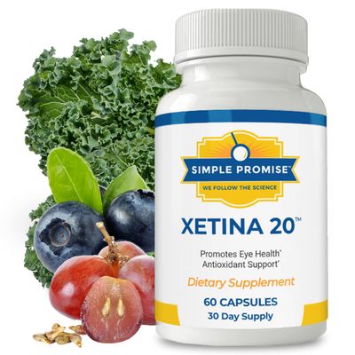 Simple Promise - Xetina 20 Lutein and Zeaxanthin Supplements - Essential Support for Eye Health with Vitamins E, Eyebright, Zinc, Grape Seed Extract, Rutin Bilberry - 60 Capsules