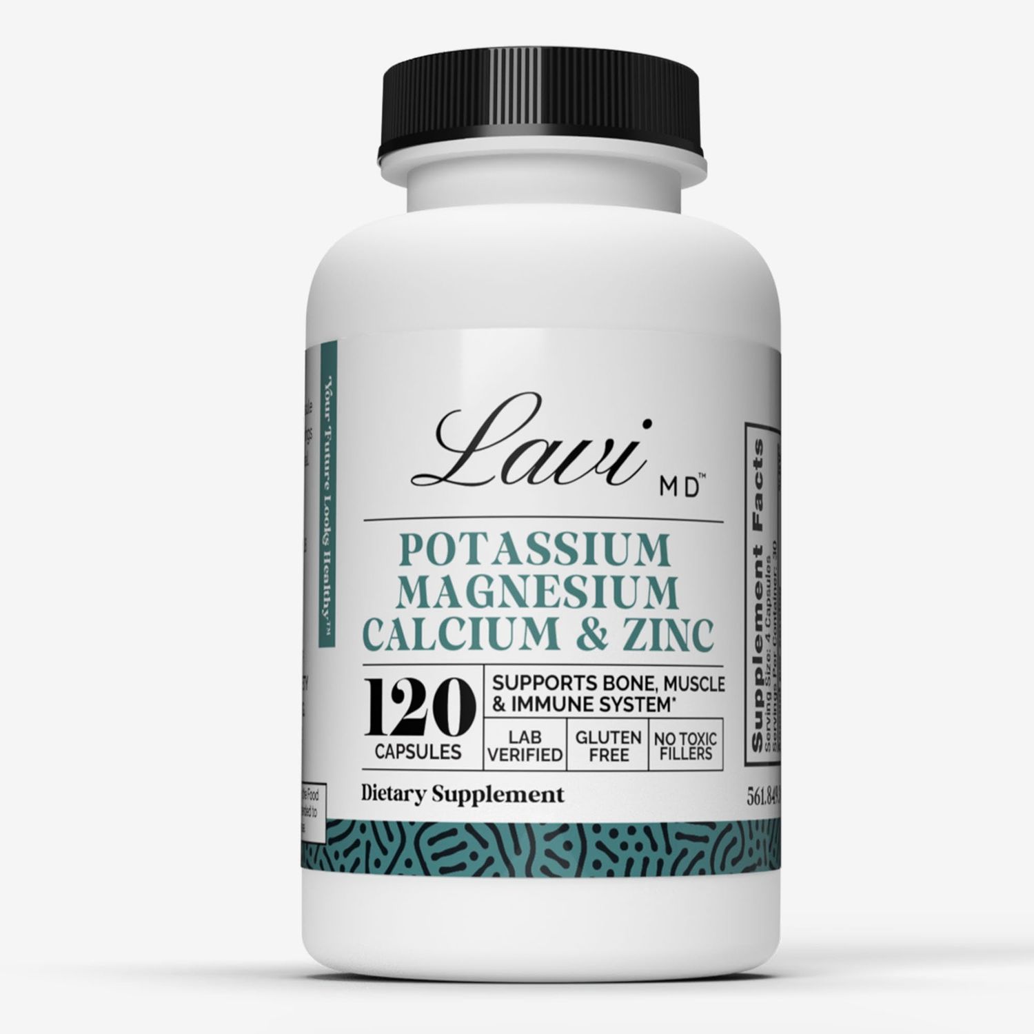 Lavi MD Potassium Magnesium Zinc Calcium Supplement - Premium Support for Bone Muscle Health - Promotes Optimal Calcium Absorption - Magnesium Potassium Zinc Aspartate - 120 Capsules