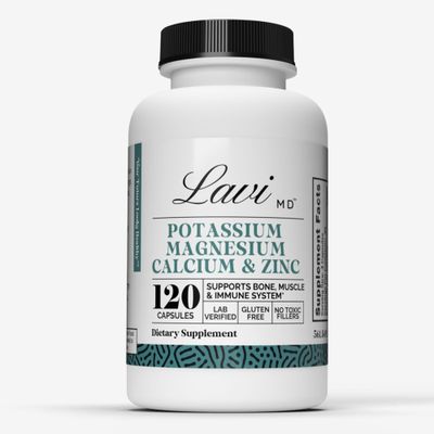 Lavi MD Potassium Magnesium Zinc Calcium Supplement - Premium Support for Bone Muscle Health - Promotes Optimal Calcium Absorption - Magnesium Potassium Zinc Aspartate - 120 Capsules