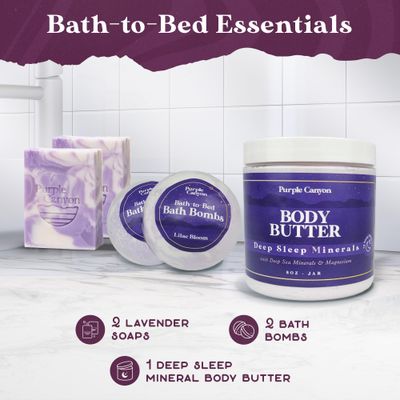 Purple Canyon 6 Piece Lavender Bath-to-Bed Gift Box Bath Bombs, Soap, and Body Butter Infused with Magnesium and Deep Sea Minerals Self-Care Products for Rest and Relaxation