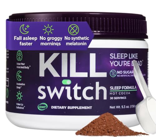 KillSwitch Magnesium Hot Chocolate Sleep Aid - Sleep Cocoa Nootropic Sleep Support Supplement, Magnesium Powder for Restful Nights Productive Days, Real Cacao, Sugar Free, Made in USA, 30 Servings