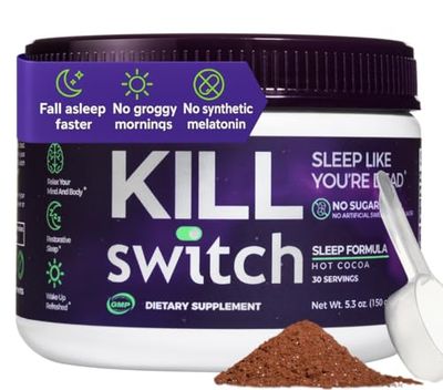 KillSwitch Magnesium Hot Chocolate Sleep Aid - Sleep Cocoa Nootropic Sleep Support Supplement, Magnesium Powder for Restful Nights Productive Days, Real Cacao, Sugar Free, Made in USA, 30 Servings