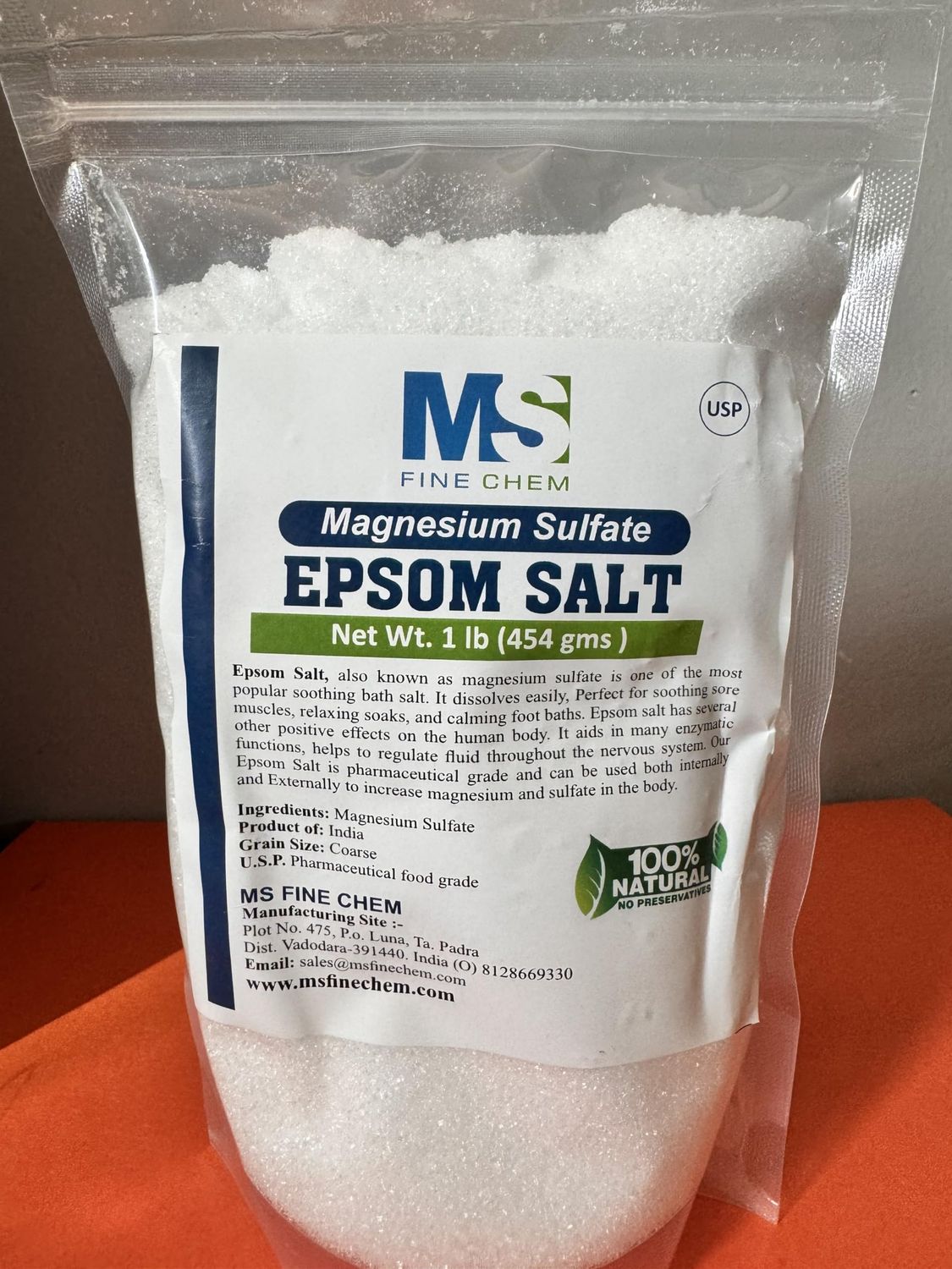 Magnesium Sulfate(Epsom Salt) 100 Pure Natural Organic USP Grade - 1 LB