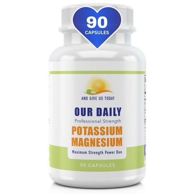 Our Daily Vites Magnesium Potassium Complex 90 Capsules Supplement High Absorption Magnesium Support Vascular Health Leg Cramp